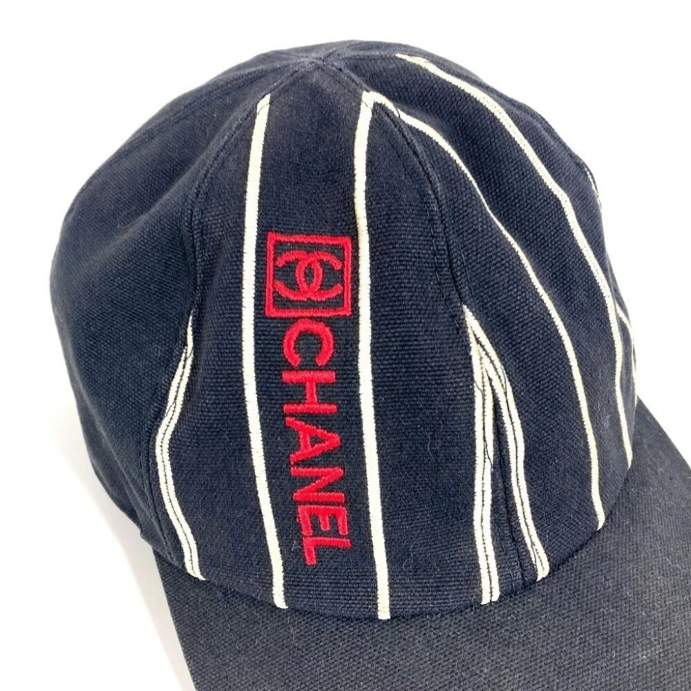 CHANEL Sports CC CC Mark logo hat cap baseball cap cotton Navy/Red - Picture 2 of 16